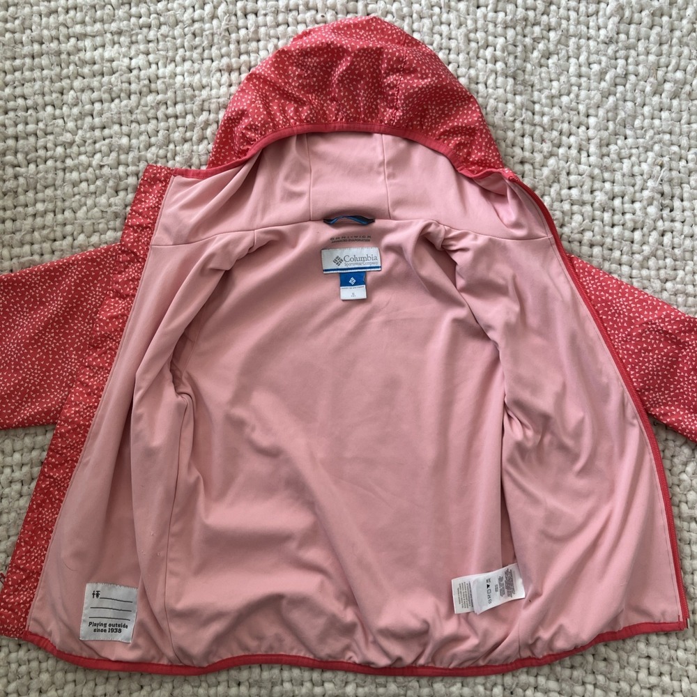 Columbia Girls' Pink Hooded Windbreaker Rain Jacket Small 8 Lined Outdoors Omni - Picture 7 of 11